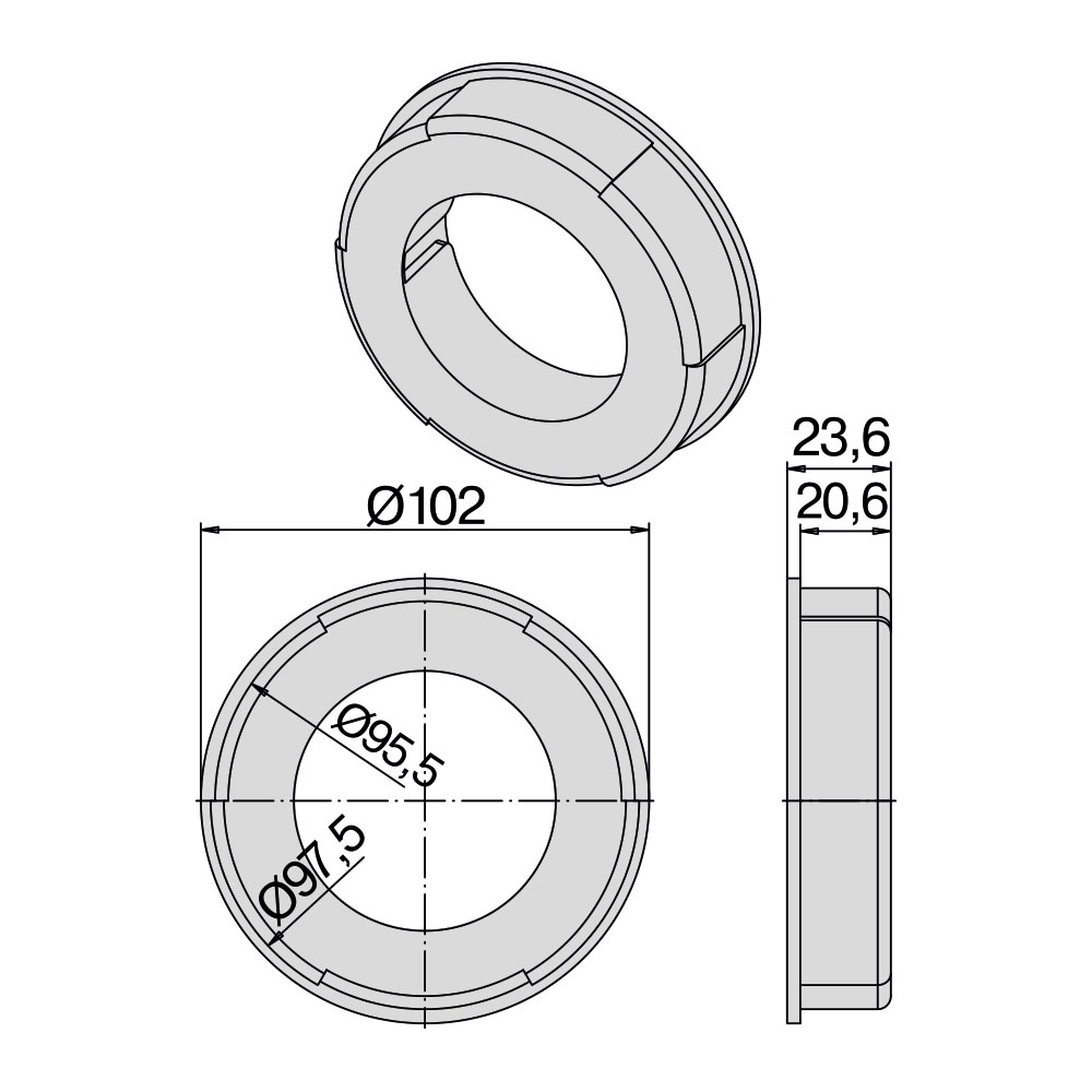 Laufring für Rundrohr Ø 102 mm für Becker Rohrmotoren Serie L - Ring Maße