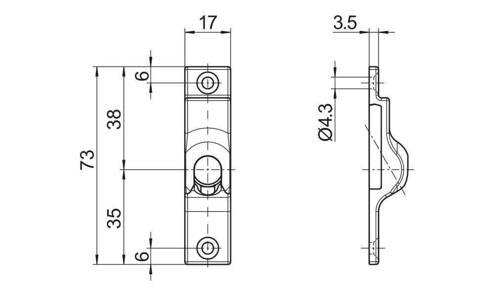Gelenklager 45° GL025 - Maße
