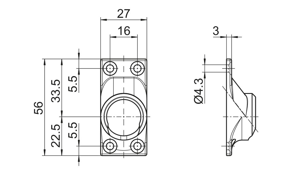 Gelenklager 45° GL037 - Maße