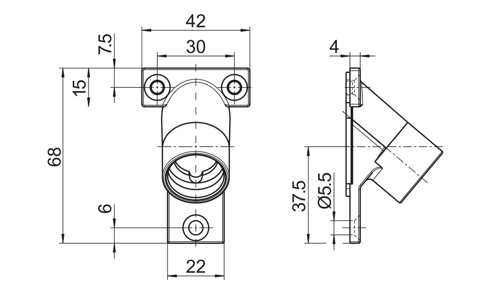 Gelenklager 90° GL009 - Maße