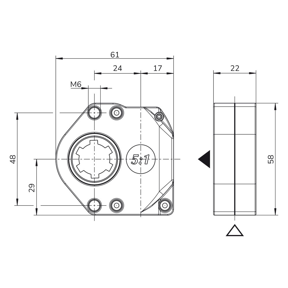Schneckengetriebe SG027 mit Untersetzung 5,33:1 - Maße