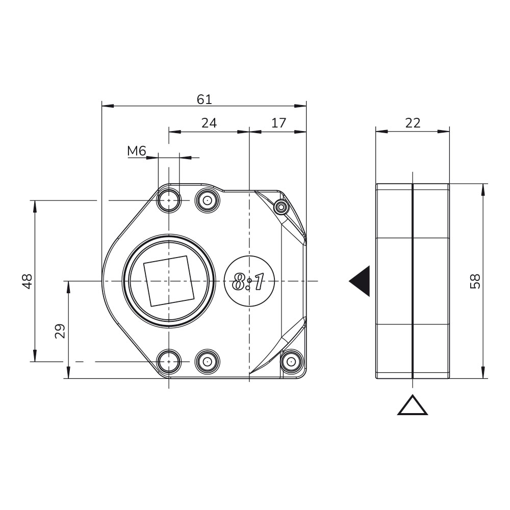 Schneckengetriebe SG029 mit Untersetzung 8:1 - Maße